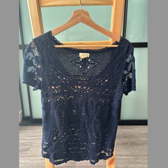 Anthropologie Meadow Rue Navy Mesh Lace Blouse - Women's XS - Picture 2 of 4